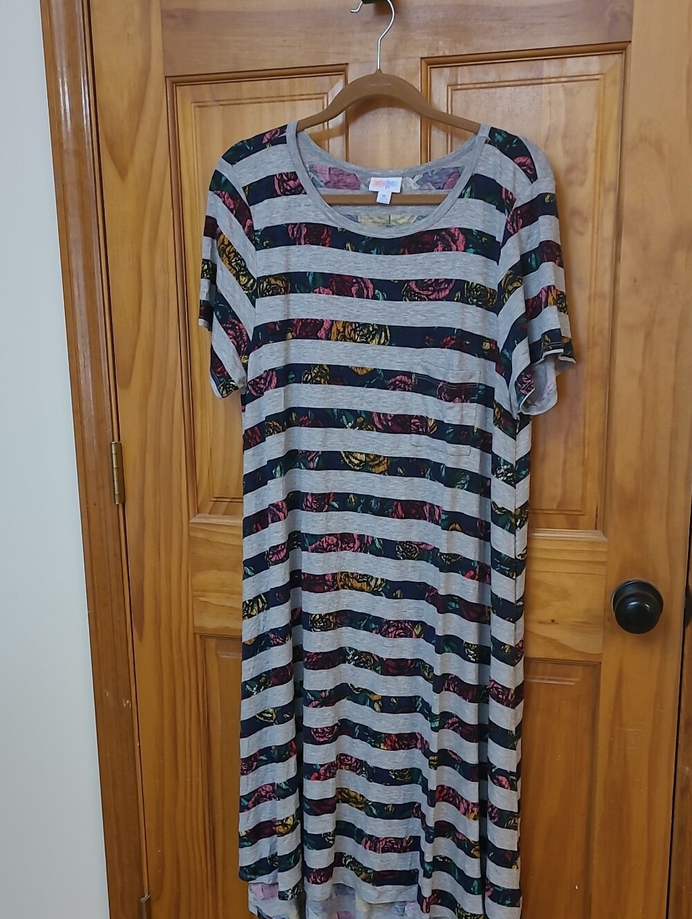 LuLaRoe Striped Floral Midi Dress/lounge in Gray, Black and Multicolor